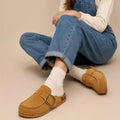 Asgard Women's Memory Foam Suede Clogs Fashion Slip On Cork Footbed Leather Mules With Adjustable Buckle Lady Non-slip Slippers