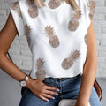 Women's Abstract Face Print Sleeveless Stand Collar | SAMAG
