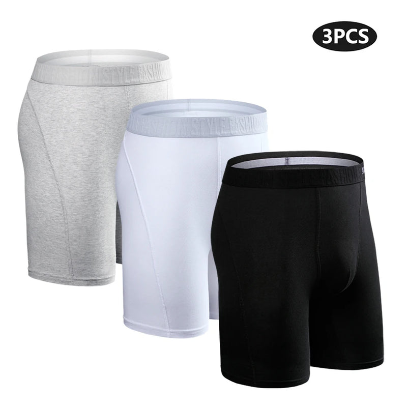 3pcs Long Boxers For Man Underware Lots Mens Underpants Cotton Men's Panties Family Boxershorts Boxer Sexy Male Shorts Calecon