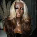 Red Black With Blonde Highlight 13X6 Lace Front Wig Body Wave Synthetic Glueless pre plucked With Baby Hair Lace Frontal Hair