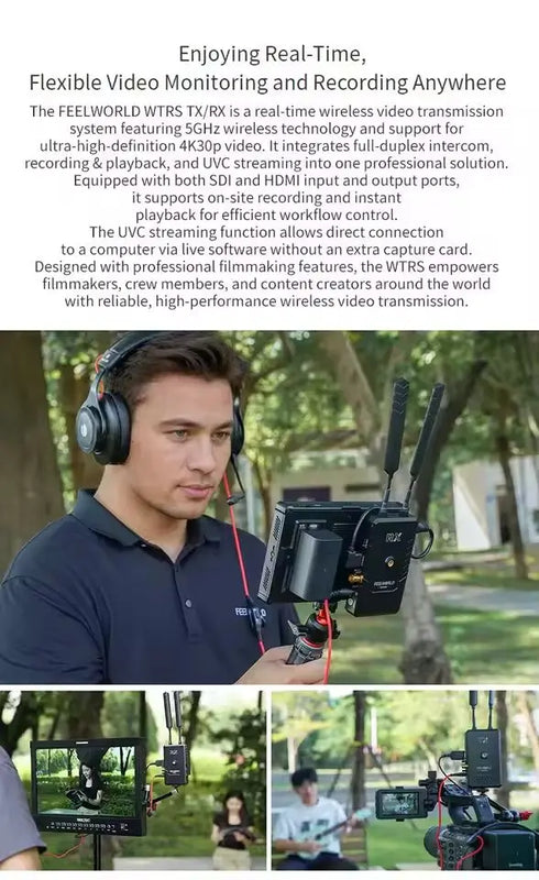 FEELWORLD WTRS 4K Wireless Transmission Kit Full Duplex Intercom Record Playback Lightweight Mountable For DSLR Mirrorless Live