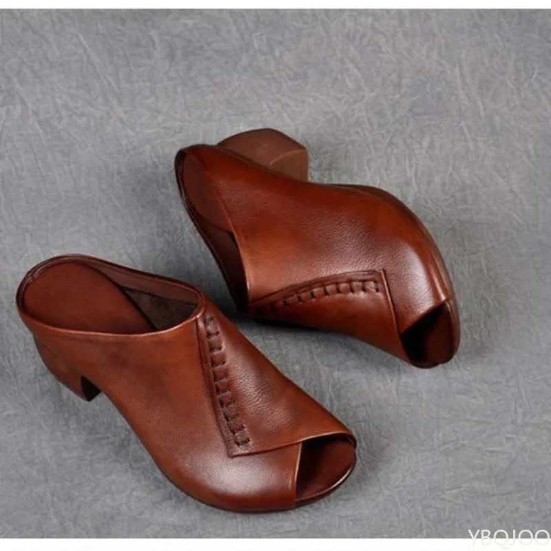 Summer square heel fish mouth slippers for women fashionable versatile height increasing comfortable mid heel women's sandals