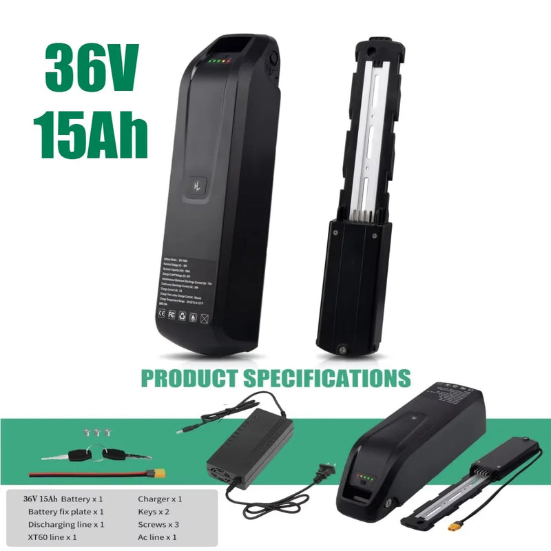 36V 48V 15Ah 20Ah Hailong Li-ion EBike Battery for 1000W 750W 500W Motor, 18650 Pack,Long Range Bicycle Battery,Fast Shipping