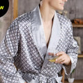 4XL 5XL Men's Luxury Pajamas Robes Silk Kimono Robe Long Sleeve Bathrobe Satin Nightgown Male Summer Home Clothing Oversize