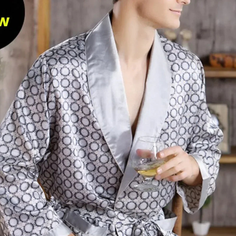 4XL 5XL Men's Luxury Pajamas Robes Silk Kimono Robe Long Sleeve Bathrobe Satin Nightgown Male Summer Home Clothing Oversize