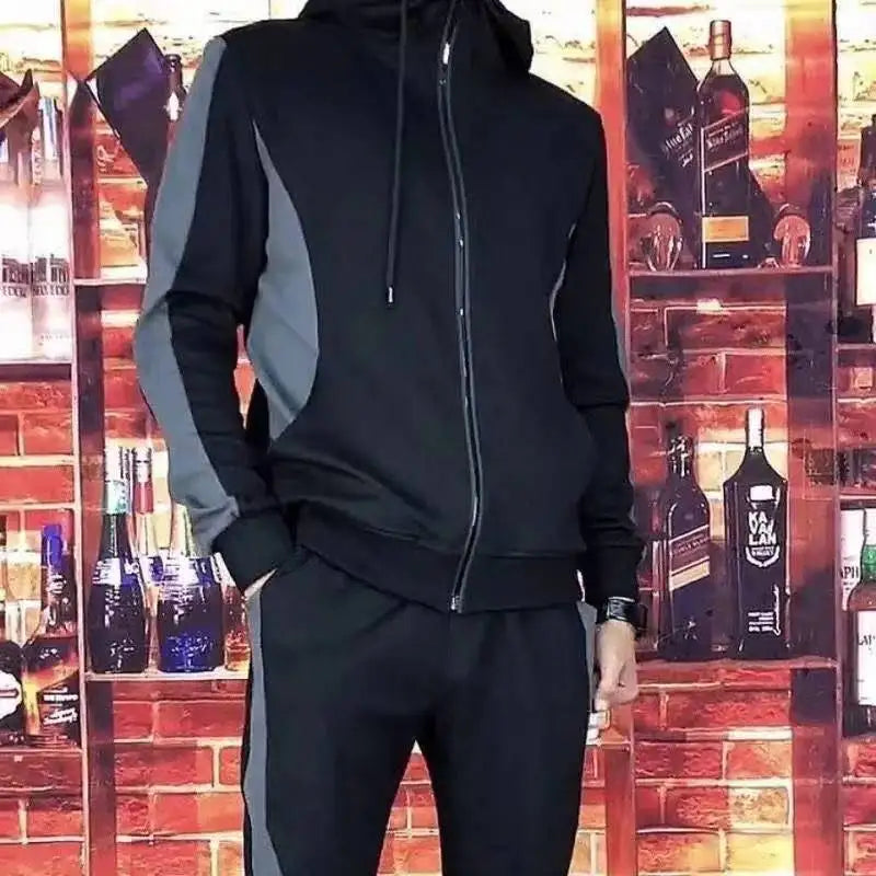 Trendy Stripe Hooded 2pcs Set Men's Casual Stylish High - quality Sweatshirt Outfit Jogging Hiking Fishing - View 4 | SAMAG