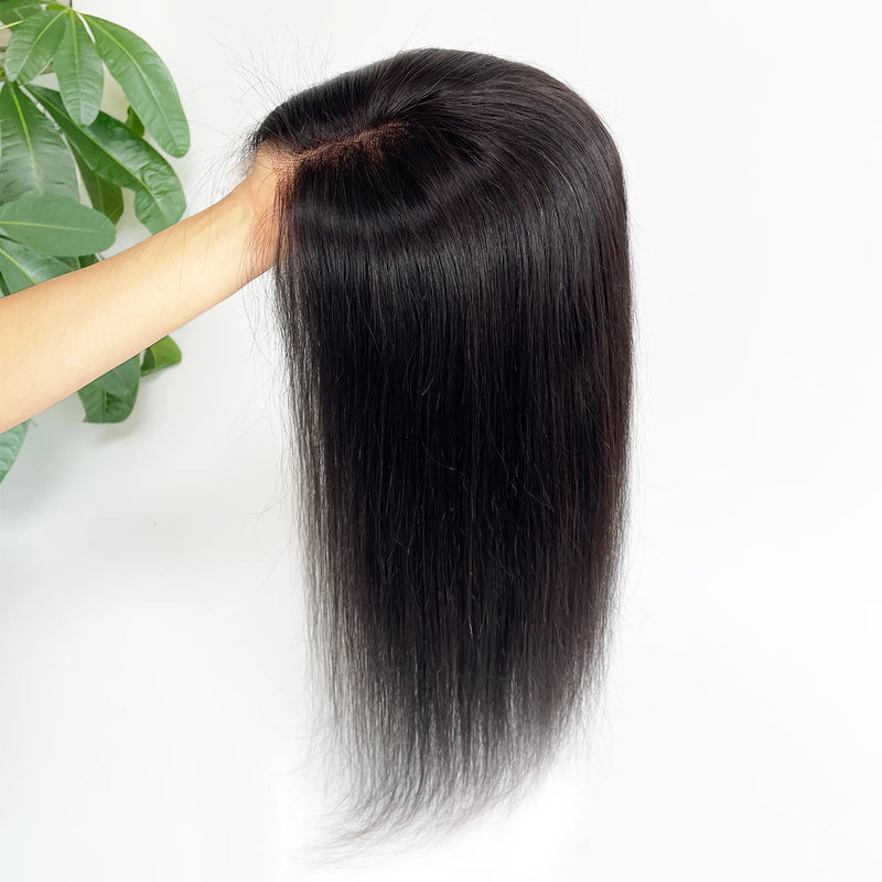 4x4inch Lace Front Human Hair Topper HD Lace Wefted Topper with Adjustable Elastic Band Virgin European Hair Women Hairpieces