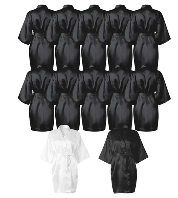 5-18pcs Wedding Team Bride Bridesmaid Robe Dressing Gown Satin Kimono Bathrobe for Women Bridal Shower Bachelorette Hen Party