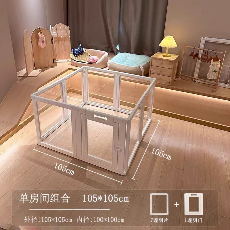 Clear Acrylic Dog Crate Playpen Easy Assemble Transparent Pet Pen Heavy-duty Plastic Puppy Fence with Wheels for Bunny Cat