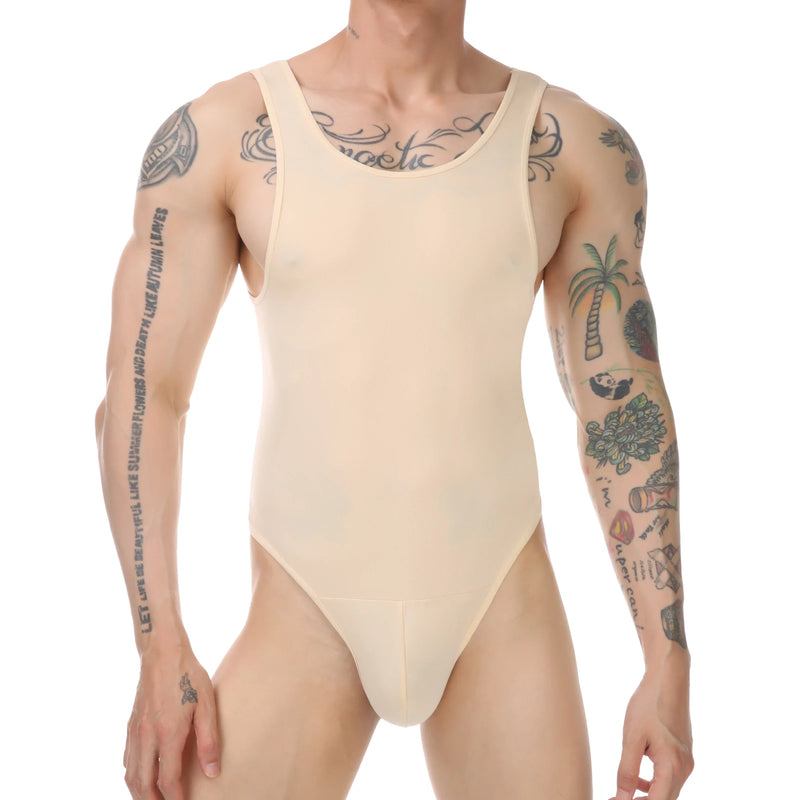 Bodysuit Men Shapewear Tummy Control Sexy Leotard Slimming Open Buttocks Sleeveless One-Piece Underwear Undershirt Shaper