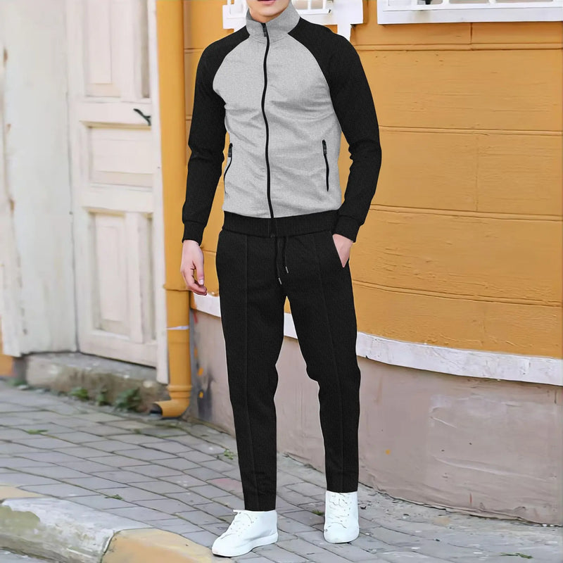 Europe and the United States new spring and autumn men's leisure waffle lattice color long - sleeved stand - View 4 | SAMAG