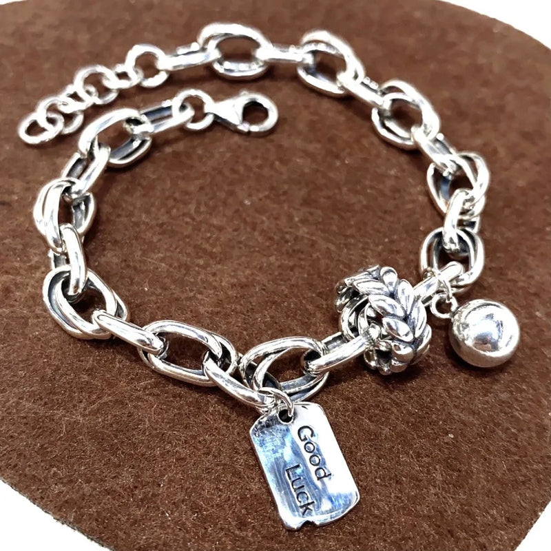 VENTFILLE 925 Sterling Silver Thai Silver Bracelet for Women Vintage Geometric Heart Love Lucky Punk Jewelry 2023 New Dropship