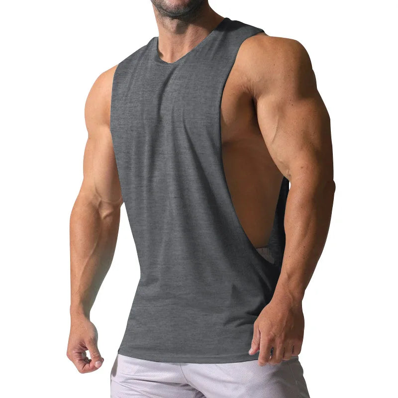 Casual Loose Men Vests Summer O-Neck Sleeveless Male Solid Color Big Side Split Tee Shirts  CBFS-23075