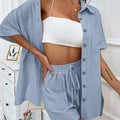 Long Sleeve Single breasted Top Broad legged Shorts Set Fashion Ladies Sexy Solid Suits 2024 Summer 2 Piece Outfits For Women