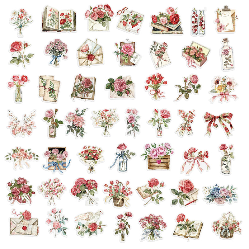 50PCS Flower and Letter Flower Stickers Computer Mobile Handbooks, DIY Stickers