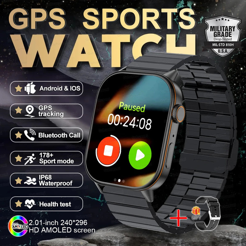 New GPS Military Smart Watch Bulit-in GPS Compass Altimeter Barometric 10ATM IP69K Waterproof AMOLED BT Call Smartwatch