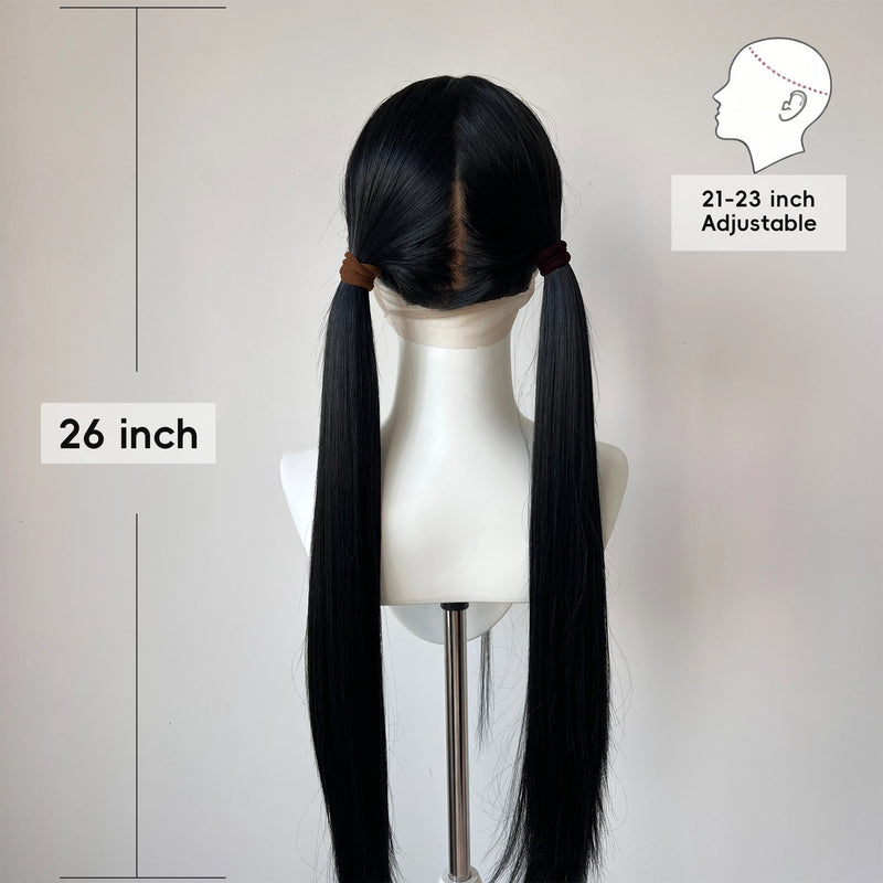 Full Lace Wig 28" Natural Black Synthetic Hair Off Black Glueless Cosplay Festival Party Wigs Unisex HandTied HeatResistant