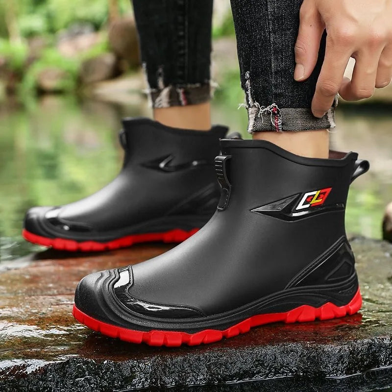 Workwear Style Outdoor Work Commuting Fishing Kitchen Anti Slip Waterproof Men's Flat Bottomed High-Quality Rubber Boots Rain Bo