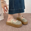Summer Women's Hollow Out Woven Round Toe Mary Jane Buckle Strap Chunky Platform Mule Clogs Slides Sandals Casual Slippers Shoes