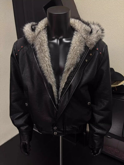 PU Leather Faux Fur Jacket Winter Coat Man Woman Vintage | SAMAG