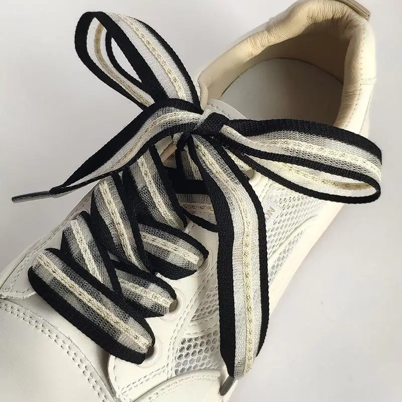 2cm Bow Wide Flat Shoelaces Fish Silk Transparent Striped Shoelaces Sneaker Black Sport Training Shoes Casual Shoes Laces