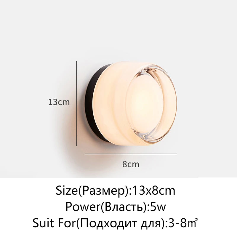 Modern Circular Wall Lamp LED Glass Wall Lamp Sconce Living Room Corridor Bedroom Bathroom Home Decoration Indoor Lighting