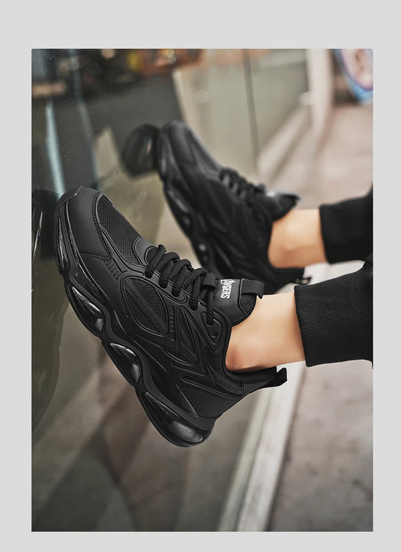 Men's Sports Shoes Trendy Flat Heel Low-top Soft-soled Round Toe Lace-up Large Size New High-quality Solid Color Running Shoes