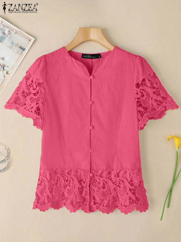 ZANZEA Elegant Women Lace Shirts Summer Blouses Tops - View 6 | SAMAG