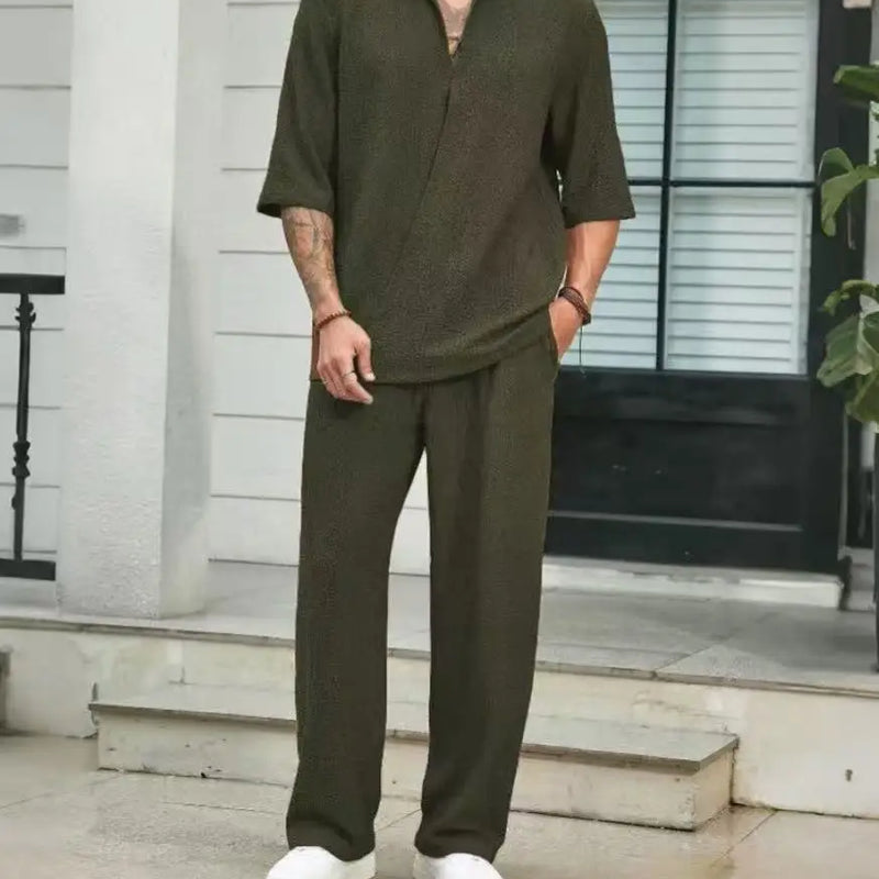 Commuter Suit Casual Shirt Solid Color Short Sleeve Pants | SAMAG