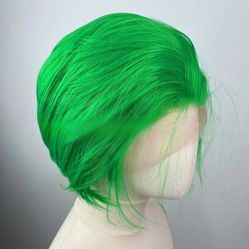 Light Green Short Bob Cut for joker Cosplay 13x4 Lace Front Wigs for Men Glueless Synthetic Hair Heat Resistant Free Part 150%
