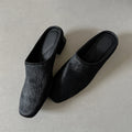 Genuine Leather Horsehair Women Mules,Low Block Heels Women Shoes, Slip-on Fashion Slippers
