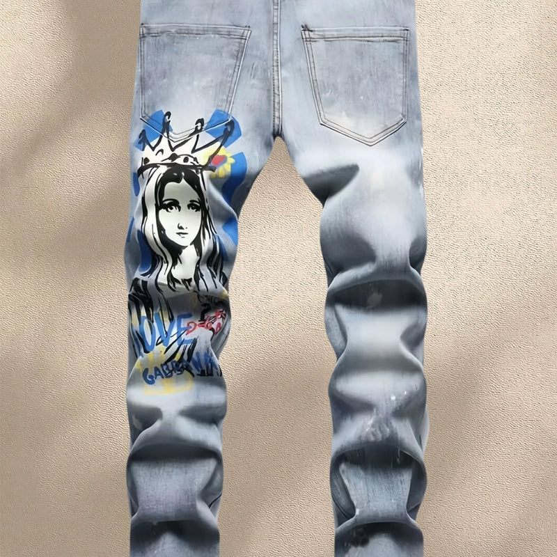 Fashionable Men's Jeans With Trendy Prints Highlighting | SAMAG