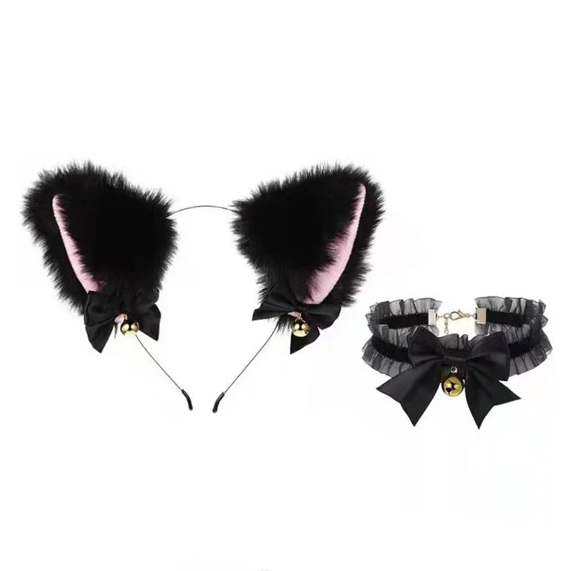 Beautiful Masquerade Halloween Cat Ears Cosplay Cat Ear Party Costume Bow Tie Bell Headwear Headband Hair Accessories