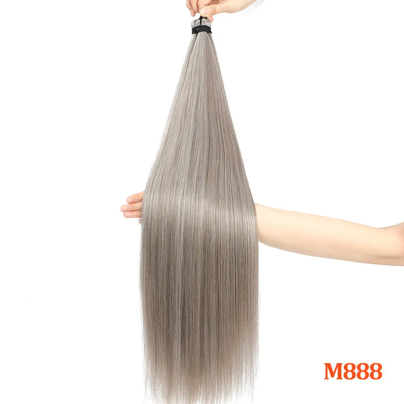 Gladys 28 Inch Crochet Braids Hair 3PCS 300g Synthetic Orange 60MW Ombre Brown T1B-330-276 Straight Braiding Hair Soft Pony Hair