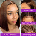 Brown Straight Short Bob Wig 13x4 4x4 HD Lace Frontal Wigs 100% Human Hair Preplucked For Black Woman #4 Color 14 16 Inch