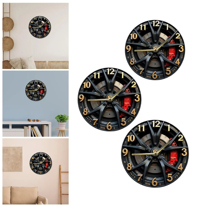 Wall Hanging Clock Car Wheel Theme Arabic Numerals Aesthetic Simple Timepiece Wall Decor Silent Movement for Dining Room Bedroom