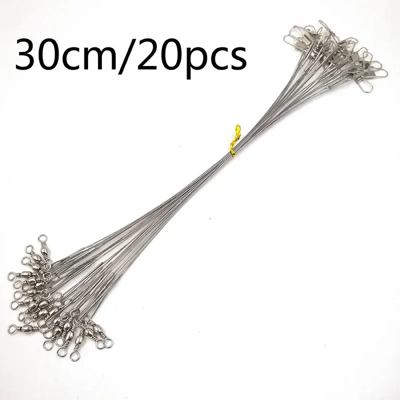 OUTKIT 20PCS/lot Fishing Lure Trace Rope Wire Leader Line Swivel Tackle Spinner Shark Spinning With 15CM, 20CM, 24CM, 30CM Pesca