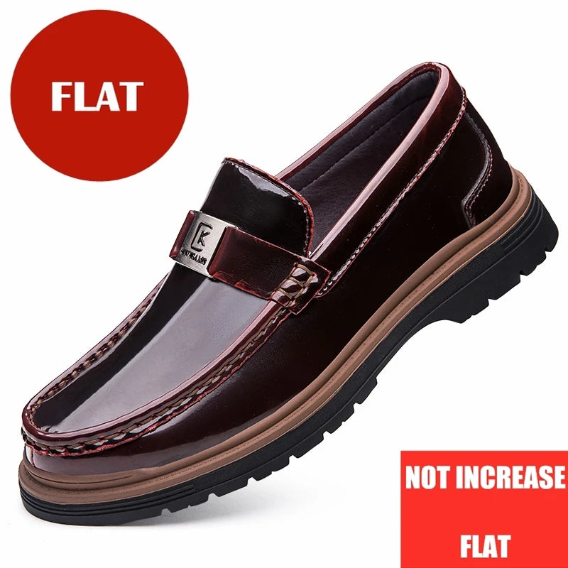 Men Genuine Leather Lift Loafers Business Casual Dress Shoes Invisible Height Increasing 5.5cm Elevator Comfortable Work Oxfords