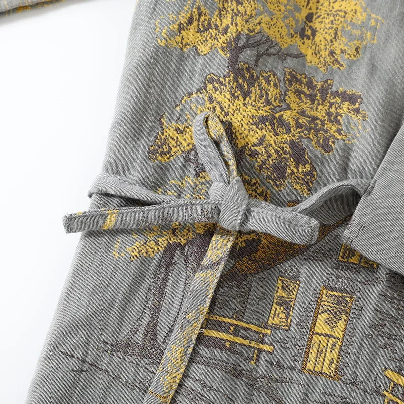 Autumn Kimono Men's Spring Robes with Long Pants Pajamas Set Home Clothes Cotton Loose Pijama Masculino Clothes