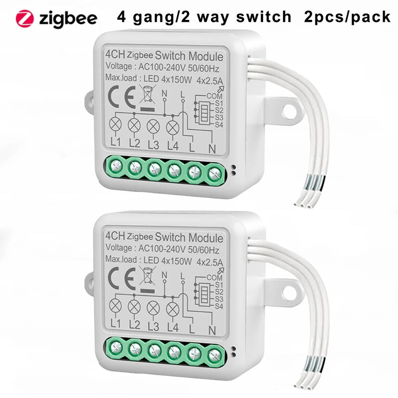 Tuya ZigBee 3.0 Smart Switch Module 10A Smart Home DIY Breaker 1 2 3 4 Gang Supports 2 Way Control Works with Alexa Google Home