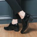 New Dress Leather Shoes Men High Heel 6cm Pointed Toe Brogue Wedding Shoes Height Increase Formal Career Work Jazz Dance Shoes