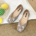 Glitter crystal pearl studs ballet shoes women square toe slip on loafers cozy shallow cut-out ballerina flats moccasins female