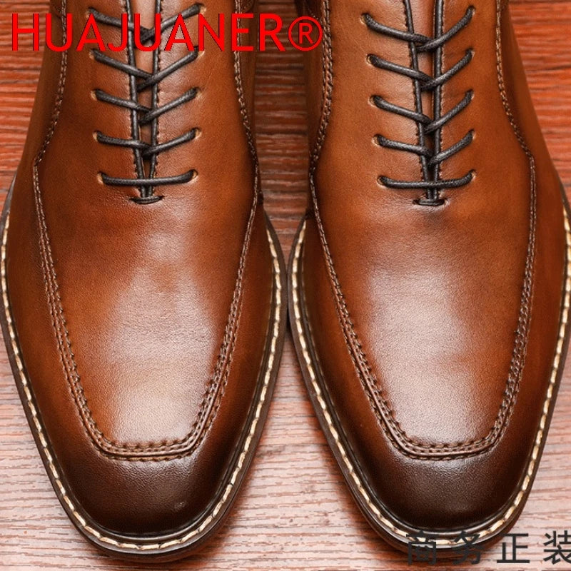 Plus Size 38-47 Men Dress Shoes Top Layer Cowhide Leather Elegant Business Formal U-Tip Shoes Mens Dress Shoes for Men Wedding