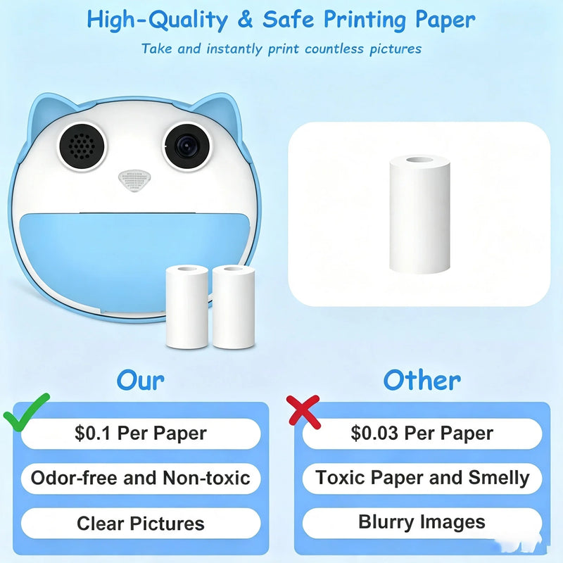 HelloBaby Instant Print Camera with 16GB Memory Card for Kids, 3.2” IPS Screen, 1080P Video Recording, 16X Digital Zoom, Flash, Time-lapse,