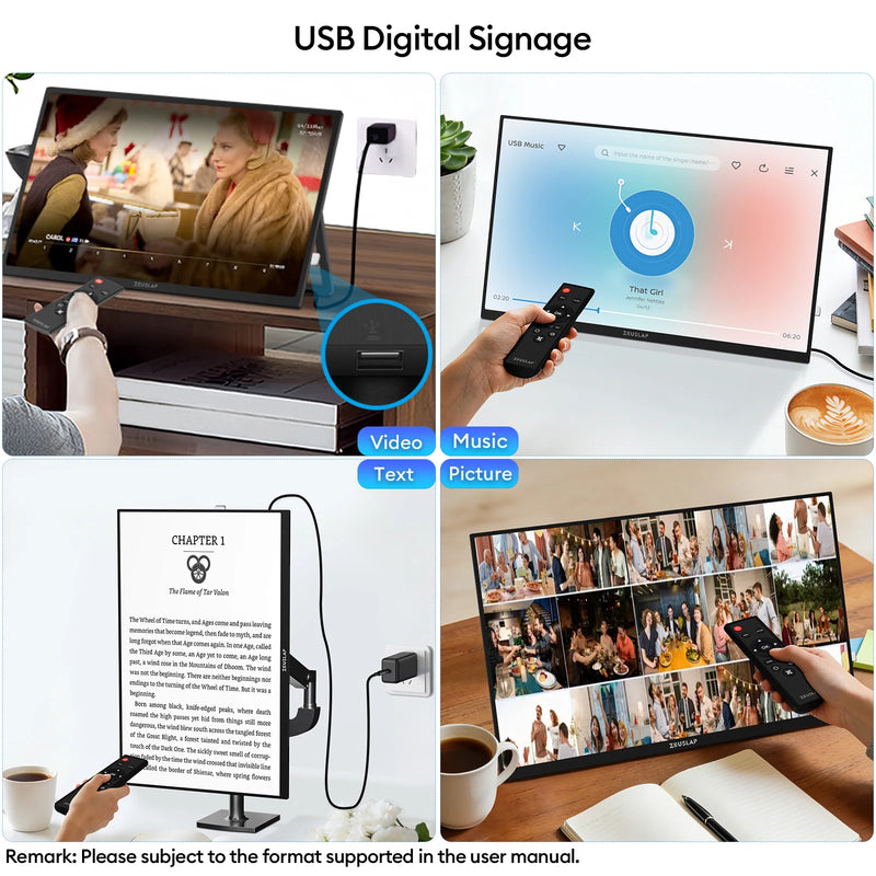 ZEUSLAP ZS18 18.5" HDMI+USB Multimedia Playback, Wired and Wireless Mirroring Supported Portable Monitor for Advertising Display