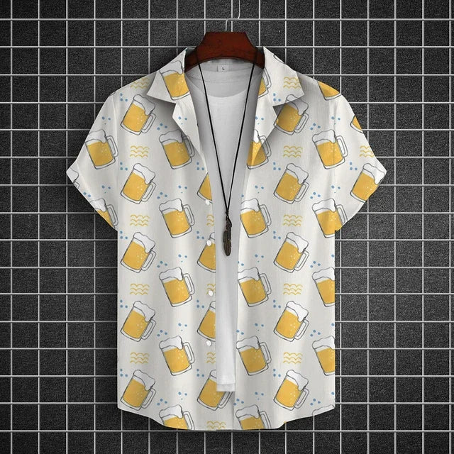 Hawaiian Shirt For Men 3d Beer Printed Short Sleeve Party | SAMAG