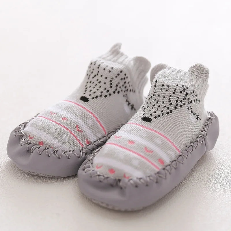 Baby Shoes Cotton Floor Socks Shoes Cartoon Cute Baby First Walkers Toddler Shoes Girl Boys Kids Soft  PU Sole Shoe Anti-slip