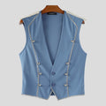INCERUN Men Vests Patchwork Shiny V Neck Sleeveless Button Casual Male Waistcoats Streetwear 2025 Fashion Leisure Vests S-5XL