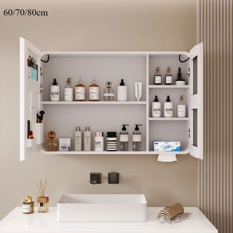 Minimalist Modern Arc-shaped Smart Bathroom Mirror Cabinets Home Furniture Wall-mounted Bathroom Mirror Cabinet with Lighting b