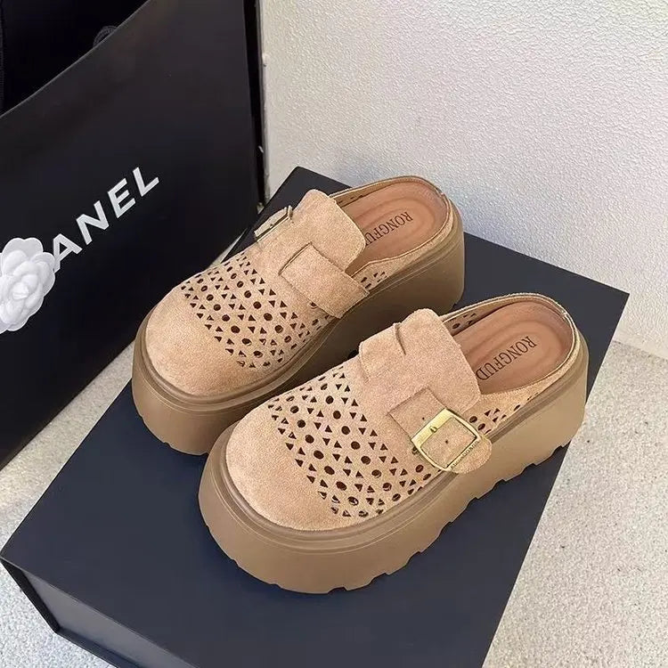 2026 Women's Fashion Chunky Platform Mules Slip-On Breathable Summer Shoes Casual Comfort Slides
